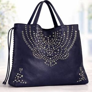 Gorgeous Navy Studded Tote Bag faux leather
